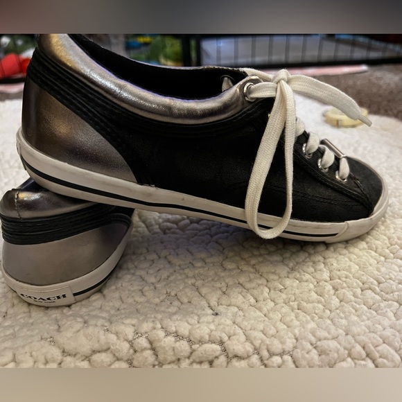 Coach sneakers, size 7.5, worn once.Black with silver trim. - Picture 8 of 8